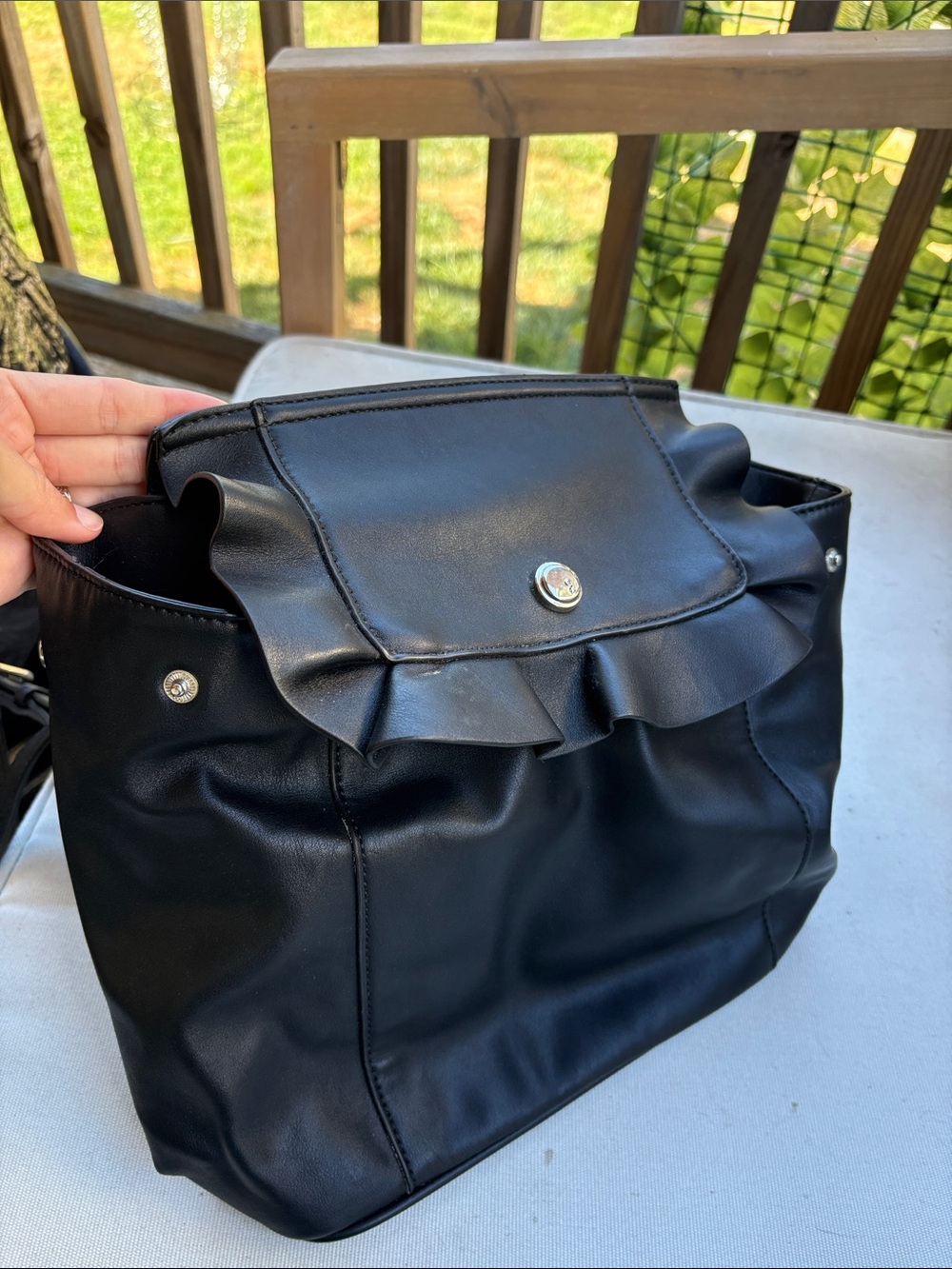 Ruffle Flap Black Backpack